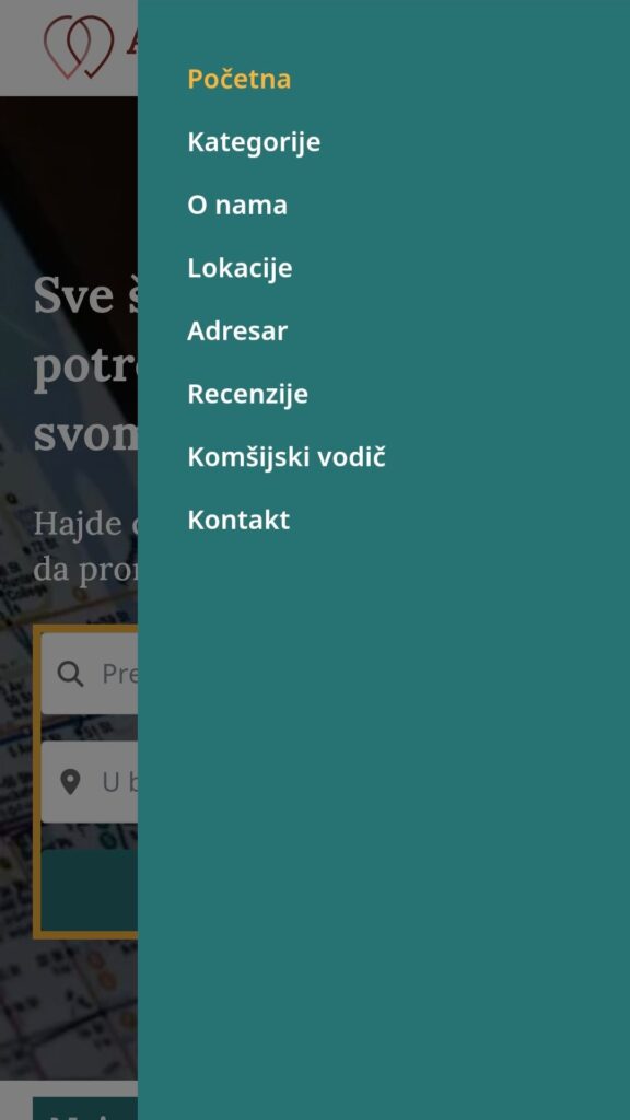 Meni adresara Zvezdara na mobilnom