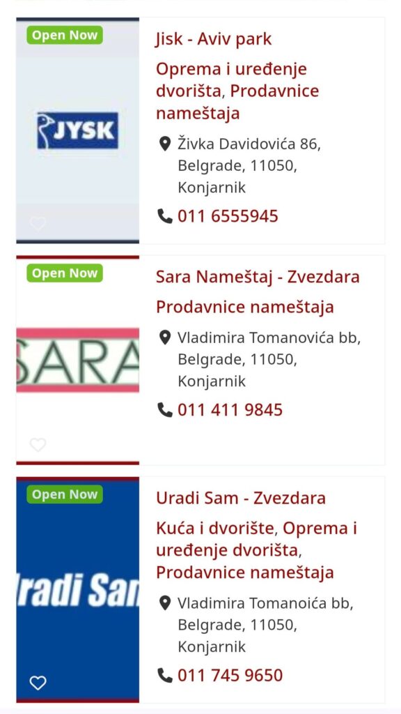 Spisak firmi na adresaru Zvezdara