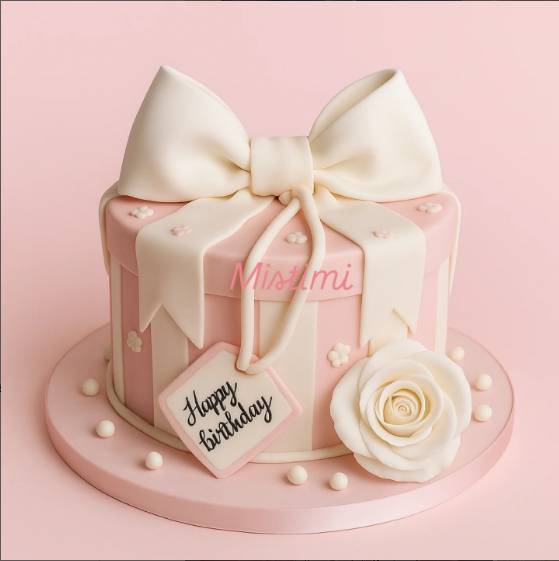Rođendanska torta za devojčice sa mašnom i belom ružom – idealna torta za rođendane iz Mistimi Sweet Shop Zvezdara
