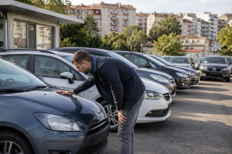 Kupac proverava polovni automobil na auto placu na Zvezdari pre kupovine