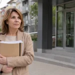 Građanka sa dokumentima ispred javne ustanove, pripremljena za odlazak u Centar za socijalni rad Zvezdara.